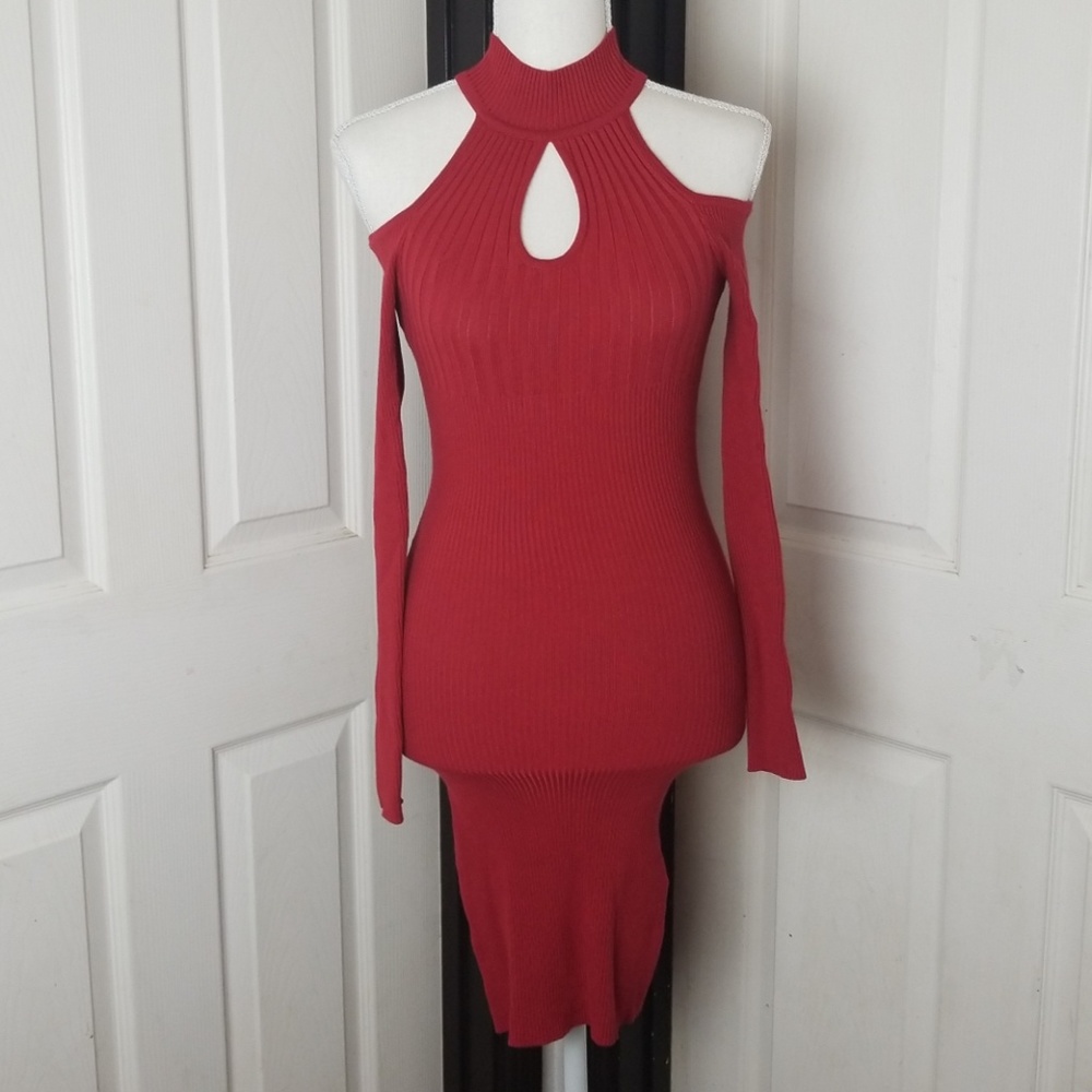 Bebe Red Bodycon Sheath Dress with Cutouts